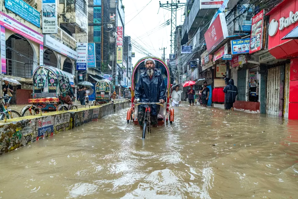 Flooded street scene in Bangladesh